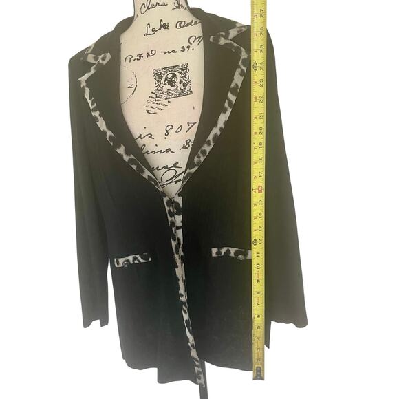 MING WANG BLAZER KNIT TAILORED BLACK LEOPARD TRIM SZ M SHOULDER PADDED AESTHETIC - Picture 8 of 16